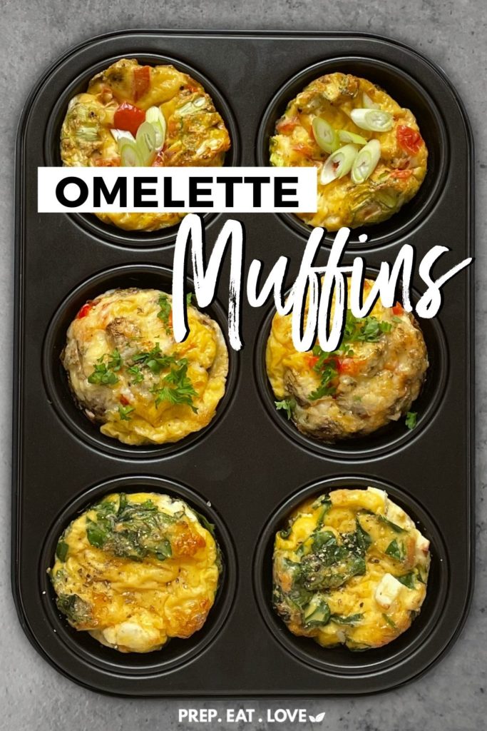 Omelette Muffins mit Spinat und Feta oder Tomaten und Kräutern? Das Rezept für Frühstücksmuffins ist super einfach, schnell gemacht und perfekt für Meal Prep geeignet.